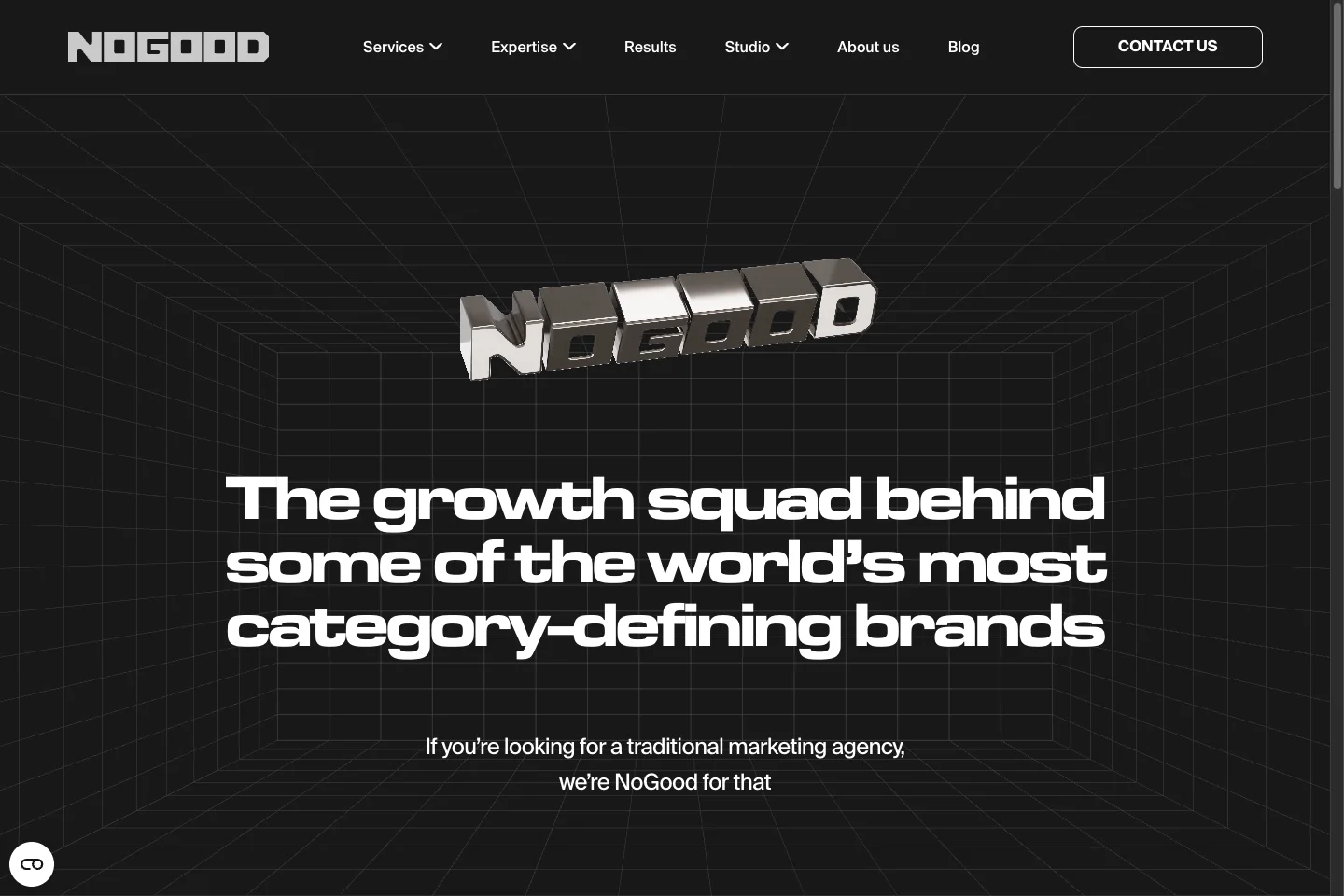 NoGood official homepage showing its brand and marketing service positioning