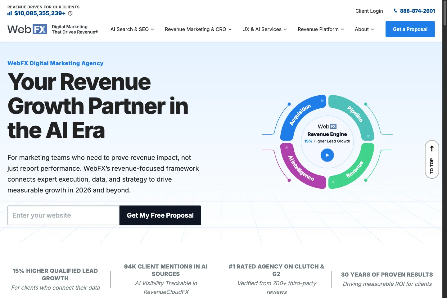 WebFX official homepage showing its brand and marketing service positioning