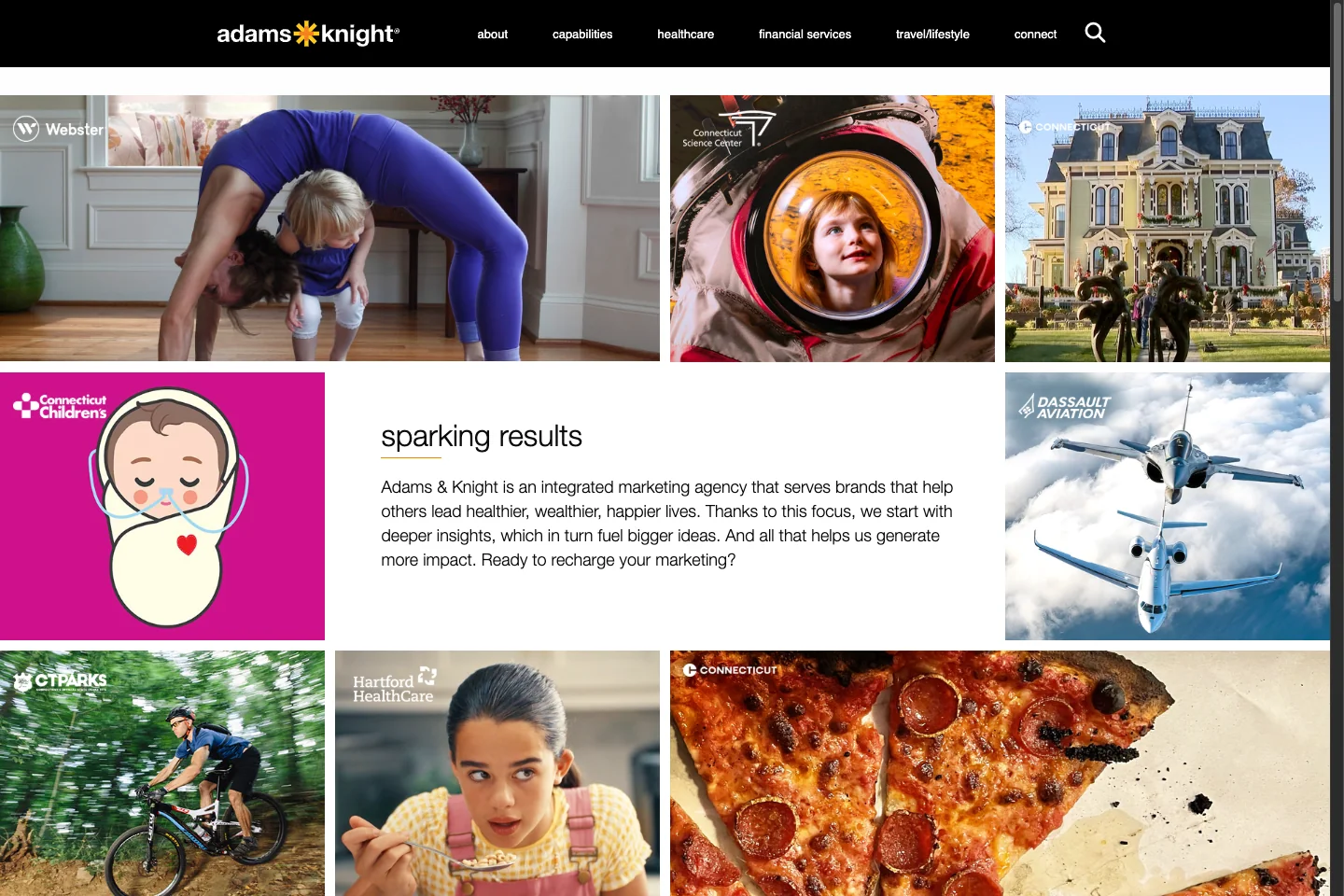 Adams & Knight official homepage showing its brand and marketing service positioning